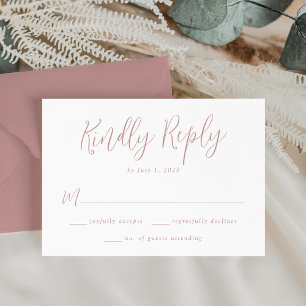 Cartão RSVP Casamento de Letra Simples Dusty Rose