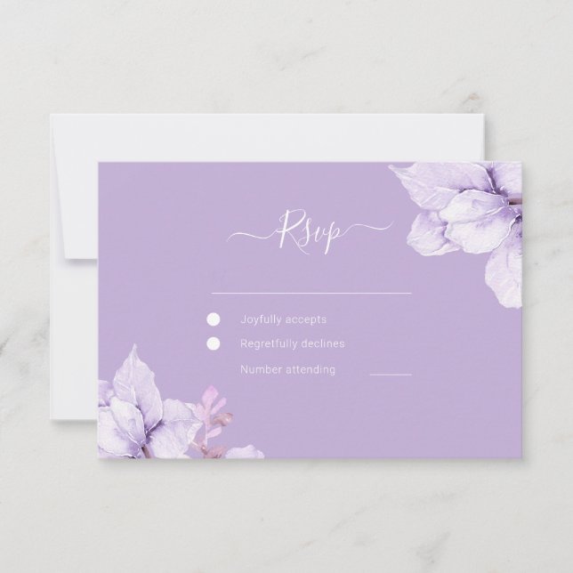 Cartão RSVP Casamento de Lindas Flores Roxas Aquarela (Frente)
