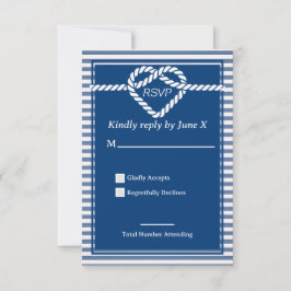 Cartão RSVP Casamento de Listras de Nó de Amarração Azul Marin