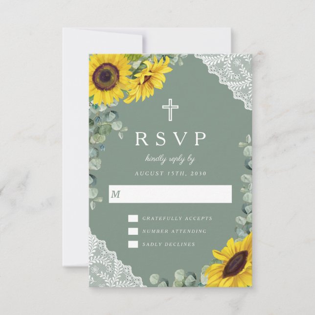 Cartão RSVP Casamento de Lugar Verde de Girassol (Frente)