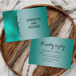 Cartão RSVP Casamento De Lúpulo De Lúpulo Teal Turquoise Silve