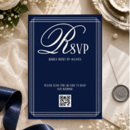 Cartão RSVP Casamento de Luxo Azul Marinho