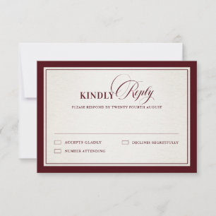 Cartão RSVP Casamento de Luxo Burgundy Formal Antigo Moderno