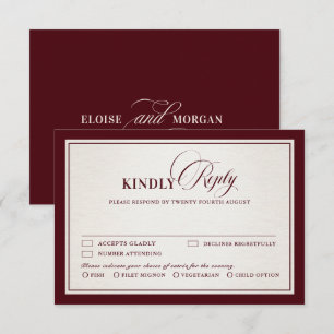 Cartão RSVP Casamento de Luxo Burgundy Formal Moderno com Dinh
