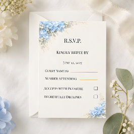 Cartão RSVP Casamento de Luxo com Hortênsia Azul Empoeirada