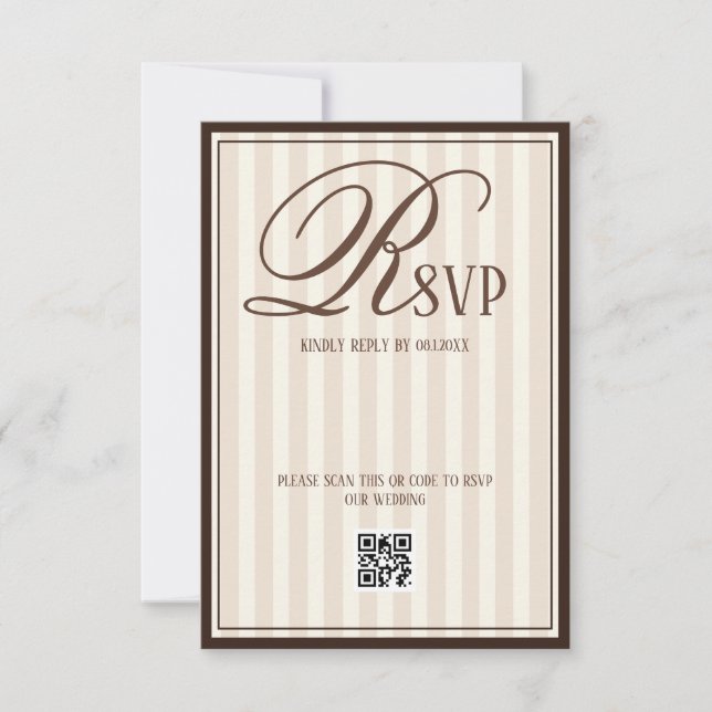 Cartão RSVP Casamento de Luxo com Listras Bege e Marfim (Frente)