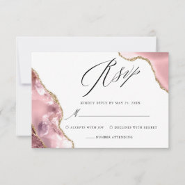 Cartão RSVP Casamento de Luxo com Script Negro Glitter Dourado