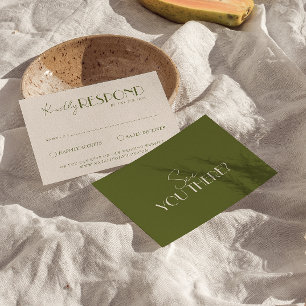 Cartão RSVP Casamento de Luxo em Verde Oliva Clássico e Dinhei