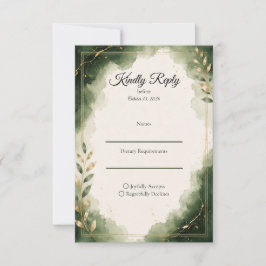 Cartão RSVP Casamento de Luxo Minimalista Esmeralda Elegante