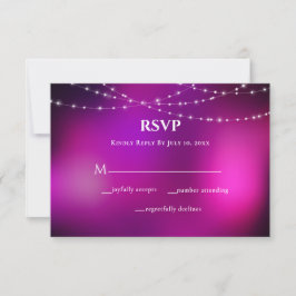 Cartão RSVP Casamento de Luzes de Cordas de Prata Roxo Sparkle