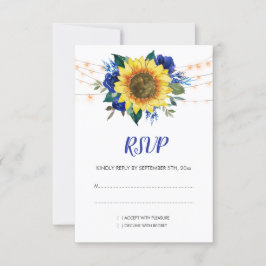 Cartão RSVP Casamento de Luzes Florais Russas de Girassol Azul
