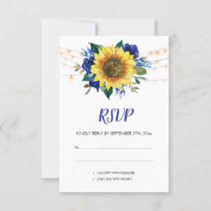 Cartão RSVP Casamento de Luzes Florais Russas de Girassol Azul