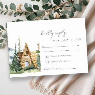 Cartão RSVP Casamento de Madeira com pinheiro de montanha rust