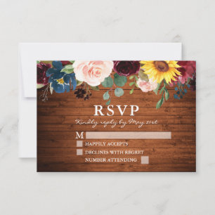 Cartão RSVP Casamento De Madeira Com Rústica Floral Mistura
