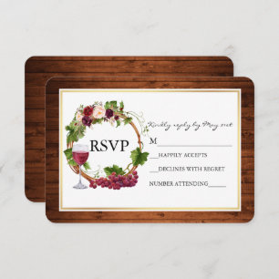 Cartão RSVP Casamento de Madeira com Uvas Florais de Aquarela