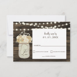 Cartão RSVP Casamento de Madeira na Rússia Mason Jar Daisy Bar