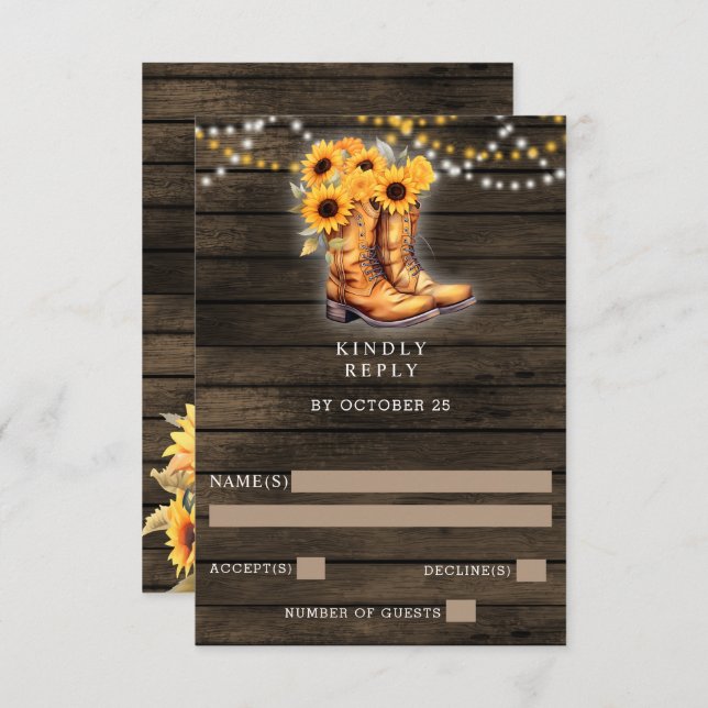 Cartão RSVP Casamento de Madeira Ocidental do Cowboy Boots Bar (Frente/Verso)