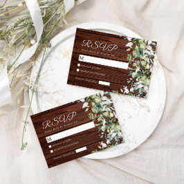 Cartão RSVP Casamento de Madeira Russa Elegante Greenery