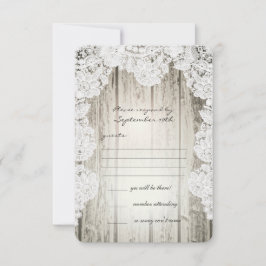 Cartão RSVP Casamento de Madeira Rústica Country Faux Lace Bar