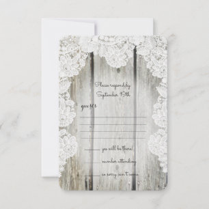 Cartão RSVP Casamento de Madeira Rústica Country Faux Lace Bar