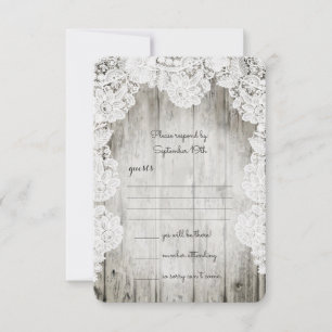 Cartão RSVP Casamento de Madeira Rústica Country Faux Lace Bar