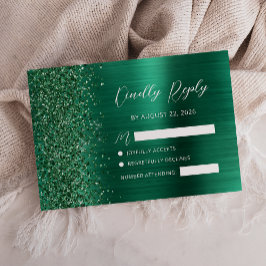 Cartão RSVP Casamento de Manuscrito de Emerald Green com metal