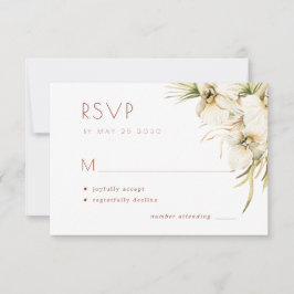 Cartão RSVP Casamento de marfim elegante com natas florais bra