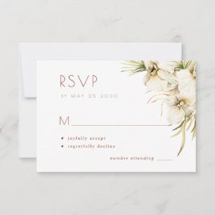Cartão RSVP Casamento de marfim elegante com natas florais bra