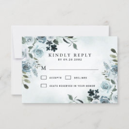 Cartão RSVP Casamento de Marinho de Água Floral Azul Elegante 