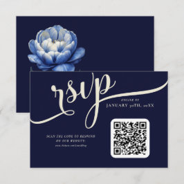 Cartão RSVP Casamento de Marinho Elegante Azul e Creme Tulip