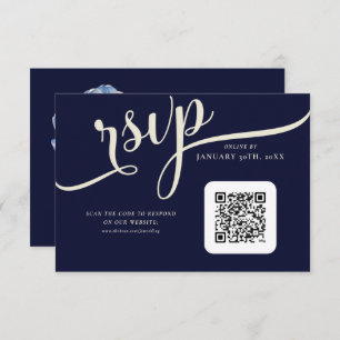 Cartão RSVP Casamento de Marinho Elegante Azul e Creme Tulip