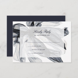 Cartão RSVP Casamento de Marinho Floral do Enfumaçado Elegante