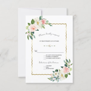 Cartão RSVP Casamento de Marinhos Dourados com Flores de Água