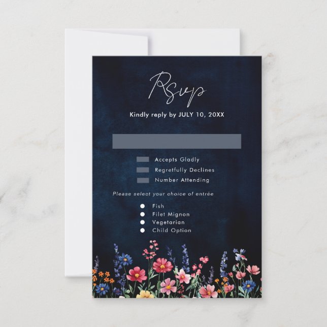 Cartão RSVP Casamento de Marinhos Florais Boho, País Russo de  (Frente)