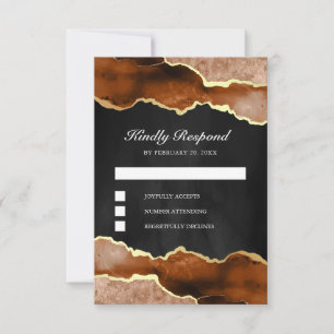Cartão RSVP Casamento de Mármore de Ágata Terracota Dourado La