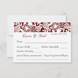 Cartão RSVP Casamento de Maroon Elegante de Trabalho Aberto co