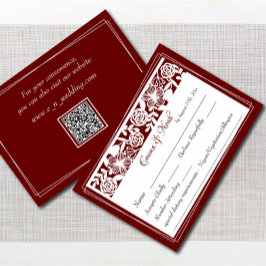 Cartão RSVP Casamento de Maroon Elegante de Trabalho Aberto co