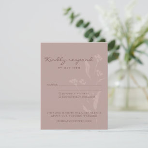 Cartão RSVP Casamento de Mauve Dusty Com Script Botânico Simpl