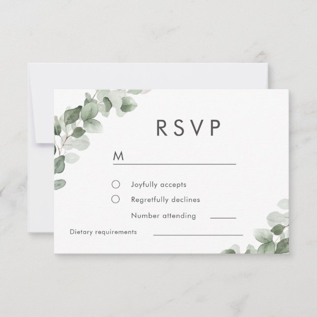 Cartão RSVP Casamento de Mola de Aquarela Verde Moderna (Frente)
