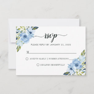 Cartão RSVP Casamento de Mola Floral Floral Azul-Chic