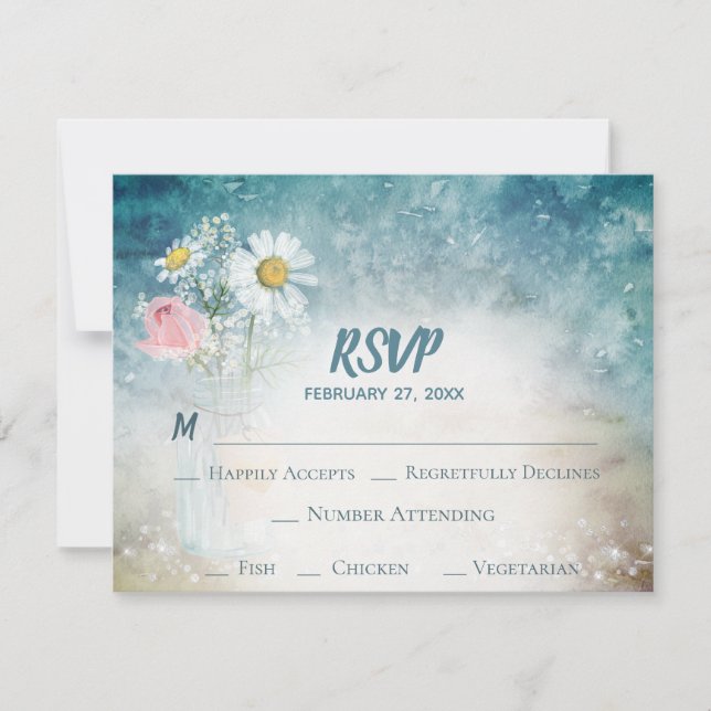 Cartão RSVP *~* Casamento de Mola Fluvial Floral de Mason Jar (Frente)