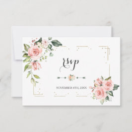 Cartão RSVP Casamento de Moldura Dourada Floral com Blush