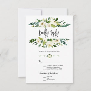 Cartão RSVP Casamento de Moldura Floral Branca de Watercolor
