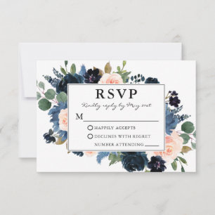 Cartão RSVP Casamento de Moldura Floral Cor de Água Azul Rosa-