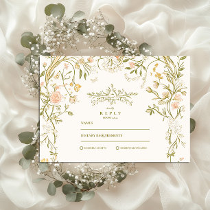 Cartão RSVP Casamento de Moldura Floral e Verde Elegante