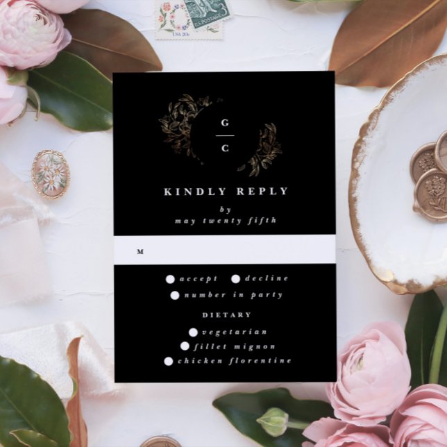 Cartão RSVP Casamento de Monograma Botânico Desenhado à Mão El (Criador carregado)