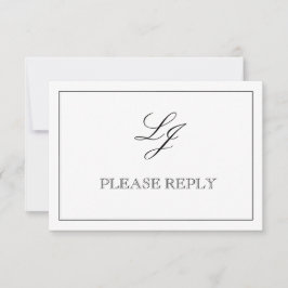 Cartão RSVP Casamento de Monograma de Caligrafia Preta e Branc