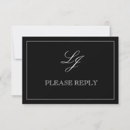 Cartão RSVP Casamento de Monograma de Caligrafia Preta e Branc