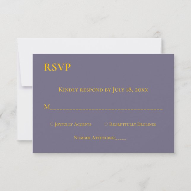 Cartão RSVP Casamento de Monograma de Script Dourado Roxo Simp (Frente)
