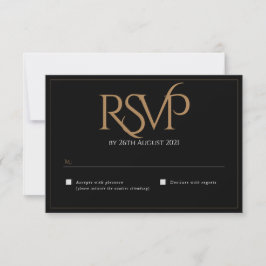 Cartão RSVP Casamento de Monograma de Script Moderno Dourado N